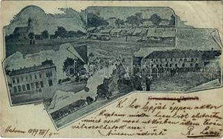 1899 (Vorläufer) Hatvan, Római katolikus templom, Honvéd szobor, iskola, városháza, piac, takarékpénztár és posta, Járási bírói hivatal. Art Nouveau, floral (r)