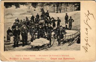 Ratece, Racchia, Ratschach; Delavci na ledu v Ratecah / Die Arbeiter am Eisbruch (Ober Krain) / workers with ice in winter (EB)