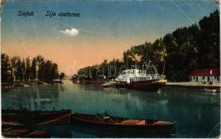 1924 Siófok, Sió csatorna, gőzhajó (fa)