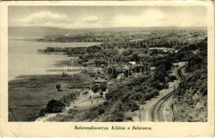 1942 Balatonakarattya, kilátás a Balatonra, vasút. Lubik Jolán kiadása (EB)