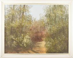 Losonci Lilla (1930-): Erdő mélyén. Olaj, farost, jelzett. Dekoratív fakeretben, 60×80 cm