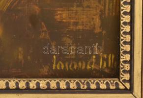 Losonci Lilla (1930-): Napraforgók. Olaj, farost, jelzett. Dekoratív, sérült fakeretben, 70×50 cm