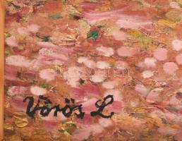 Vörös L jelzéssel: Csendélet. Olaj, karton. 70x49,5 cm. Fakeretben