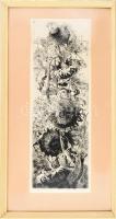 Hertay Mária (1932-2018): Napraforgó. Rézkarc, papír, jelzett, üvegezett keretben 70x22 cm
