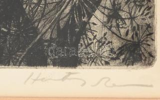 Hertay Mária (1932-2018): Napraforgó. Rézkarc, papír, jelzett, üvegezett keretben 70x22 cm