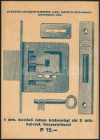 cca 1930 Lálity György Bp. XIII. Szekszárdi utca szabadalmaztatott és biztonsági zárak üzeme kétolda...
