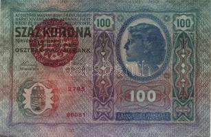 1912. 100K piros "Magyarország" körbélyegzővel (2x) egymásutáni sorszámmal T:I,I-
