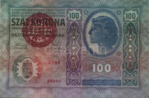 1912. 100K piros "Magyarország" körbélyegzővel (2x) egymásutáni sorszámmal T:I,I-