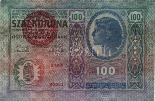 1912. 100K piros "Magyarország" körbélyegzővel (2x) egymásutáni sorszámmal T:I,I-