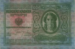 1912. 100K piros "Magyarország" körbélyegzővel (2x) egymásutáni sorszámmal T:I,I-