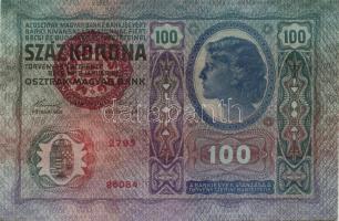 1912. 100K piros "Magyarország" körbélyegzővel (2x) egymásutáni sorszámmal T:I,I-