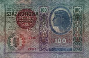 1912. 100K piros "Magyarország" körbélyegzővel (2x) egymásutáni sorszámmal T:I,I-