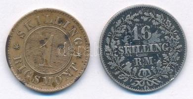 Dánia 1857. 16sk Ag "VII. Frigyes" + 1863. 1sk bronz "VII. Frigyes" T:F,VF
Denm...