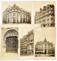 cca 1910 Párizs, régi épületek a XX. század elejéről, 5 db nagyméretű fotónyomat, vegyes állapotban, 32x23 cm körül