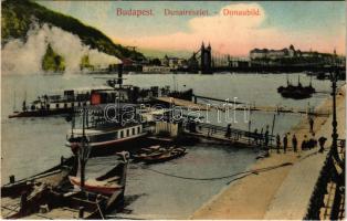 1913 Budapest V. Duna részlet, Erzsébet híd, gőzhajó (EK)