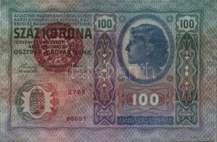 1912. 100K piros "Magyarország" körbélyegzővel (2x) egymásutáni sorszámmal T:I,I-