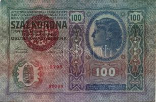 1912. 100K piros "Magyarország" körbélyegzővel (2x) egymásutáni sorszámmal T:I,I-