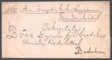 1864 Máramarosszigetről küldött levél a Kolozs megyei Bádokra, a máramarosszigeti reáltanodai igazga...