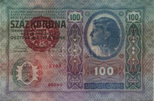 1912. 100K piros "Magyarország" körbélyegzővel (2x) egymásutáni sorszámmal T:I,I-