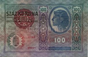 1912. 100K piros "Magyarország" körbélyegzővel (2x) egymásutáni sorszámmal T:I,I-
