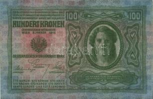 1912. 100K piros "Magyarország" körbélyegzővel (2x) egymásutáni sorszámmal T:I,I-