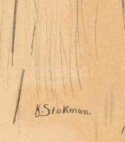 K Stokman jelzéssel: Őz, gidájával Litográfia, papír. 23x18 cm Üvegezett keretben