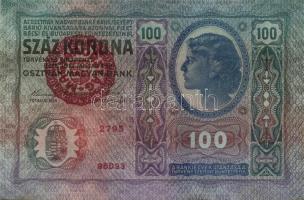 1912. 100K piros "Magyarország" körbélyegzővel (2x) egymásutáni sorszámmal T:I,I-
