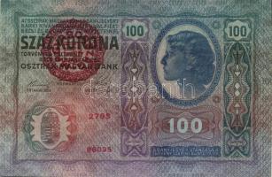 1912. 100K piros "Magyarország" körbélyegzővel (2x) egymásutáni sorszámmal T:I,I-