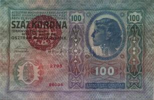 1912. 100K piros "Magyarország" körbélyegzővel (2x) egymásutáni sorszámmal T:I,I-