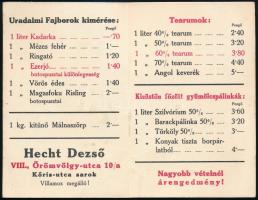 Hecht Dezső (Bp. VIII. Örömvölgyi u.) árjegyzék, húsvéti üdvözlettel