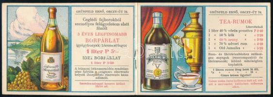 Grünfeld Ernő krémlikőrök, Bp. Orczy út 24. árjegyzék