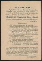 1922 A II. Rákóczi Ferenc Társaság Országos Kuruc Szövetség rendkívüli tisztújító közgyűlésének meghívója