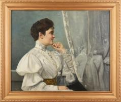Jelzés nélkül, 1900 körül: Hölgy portréja. Olaj, vászon, dublírozott, kissé sérült. Dekoratív fakeretben, 55×68,5 cm