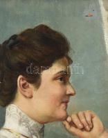 Jelzés nélkül, 1900 körül: Hölgy portréja. Olaj, vászon, dublírozott, kissé sérült. Dekoratív fakere...