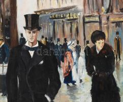 Jelzés nélkül: Sétálók. Olaj, vászon, restaurált. Dekoratív fakeretben, 60×47,5 cm