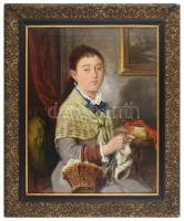 Jelzés nélkül, XIX. sz vége: Hölgy portréja. Olaj, vászon. Hátoldalán grófnő felirattal és román kiviteli bélyegzővel. Dekoratív, kissé sérült fakeretben, 63×50 cm.