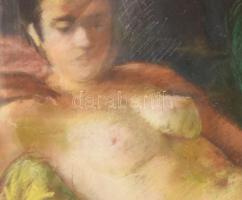 Boldizsár jelzéssel: Fekvő női akt. Pasztell, papír. Dekoratív, üvegezett fakeretben. 54x74 cm
