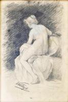 Vastagh jelzéssel, feltehetően Vastagh művészcsalád egy tagja: Női akt. Ceruza, papír, üvegezett fakeretben. 31,5x22 cm