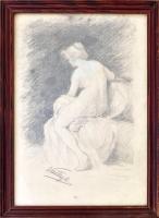 Vastagh jelzéssel, feltehetően Vastagh művészcsalád egy tagja: Női akt. Ceruza, papír, üvegezett fak...