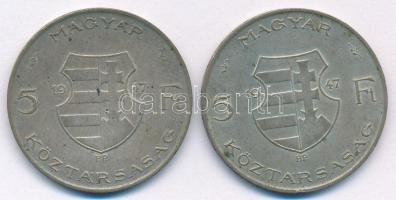 1947. 5Ft Ag "Kossuth" (2x) T:VF,F patina
Adamo F8.1