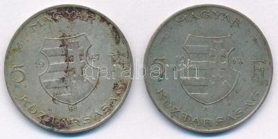 1947. 5Ft Ag "Kossuth" (2x) T:VF,F patina
Adamo F8.1