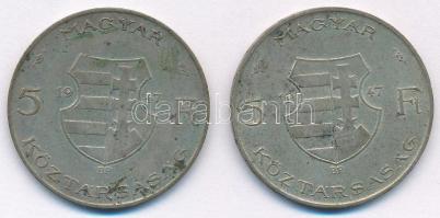1947. 5Ft Ag "Kossuth" (2x) T:VF,F patina
Adamo F8.1