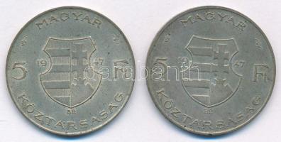 1947. 5Ft Ag "Kossuth" (2x) T:VF,F patina
Adamo F8.1