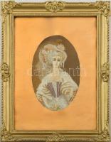 Dekoratív, üvegezett fa képkeret, urat ábrázoló szövet portréval, belső méret: 40,5x30,5 cm
