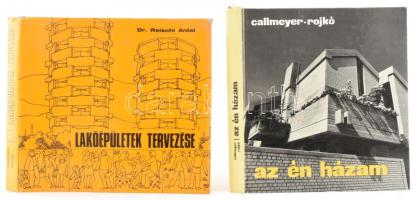 Callmeyer Ferenc - Rojkó Ervin: Az én házam. Bp, 1974, Műszaki. Első kiadás. Fekete-fehér fotókkal illusztrált. Kiadói kartonált papírkötés. + Reischl Antal: Lakóépületek tervezése. Bp., 1973., Tankönyvkiadó. Kiadói nyl-kötés, kiadói kissé szakadt papír védőborítóban.