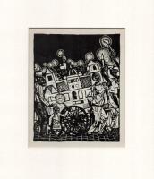 Kondor Béla (1931-1972): Körmenet, fametszet, papír, jelzés nélkül, paszpartuban, 14×11 cm