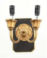 Historizáló kétkarú bronz falikar,iker karok gyertya égők cseppfogóval, két újabbkori aranyszélű pap...