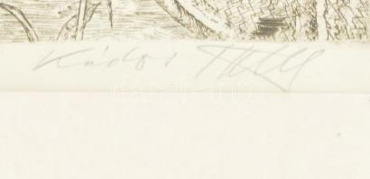 Kádas István (1941-): (...) falusi ház. Rézkarc, papír, jelzett, számozott (15/100). Paszpartuban, 2...