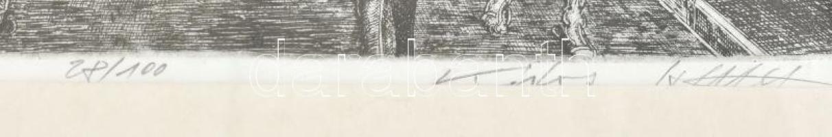 Kádas István (1941-): Váci utca, Budapest, 1987. Rézkarc, papír, jelzett, számozott (28/100). Paszpa...