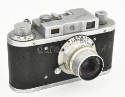 MOM Mometta. minőségi magyar fényképezőgép, Ymmar 1:3,5/50mm objektívvel, eredeti bőr tokjában, zárh...